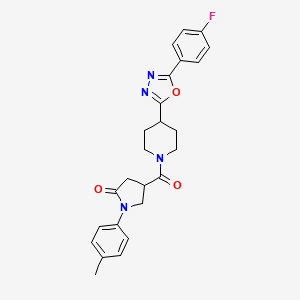 molecular formula C25H25FN4O3 B2823824 4-(4-(5-(4-Fluorophenyl)-1,3,4-oxadiazol-2-yl)piperidine-1-carbonyl)-1-(p-tolyl)pyrrolidin-2-one CAS No. 1209548-70-8