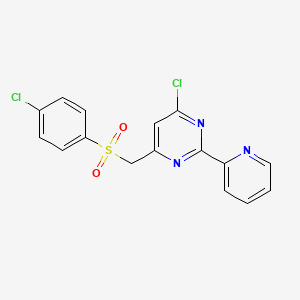 molecular formula C16H11Cl2N3O2S B2823833 4-Chlorophenyl [6-chloro-2-(2-pyridinyl)-4-pyrimidinyl]methyl sulfone CAS No. 400078-41-3