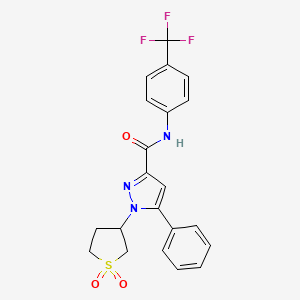 molecular formula C21H18F3N3O3S B2823841 1-(1,1-dioxidotetrahydrothiophen-3-yl)-5-phenyl-N-(4-(trifluoromethyl)phenyl)-1H-pyrazole-3-carboxamide CAS No. 1019100-00-5