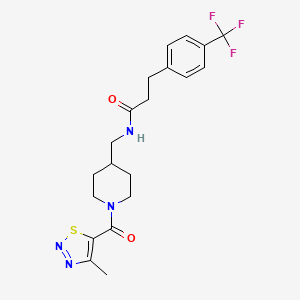 molecular formula C20H23F3N4O2S B2823845 N-((1-(4-methyl-1,2,3-thiadiazole-5-carbonyl)piperidin-4-yl)methyl)-3-(4-(trifluoromethyl)phenyl)propanamide CAS No. 1797074-55-5