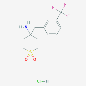 molecular formula C13H17ClF3NO2S B2823851 4-Amino-4-{[3-(trifluoromethyl)phenyl]methyl}-1lambda(6)-thiane-1,1-dione hydrochloride CAS No. 2197055-16-4