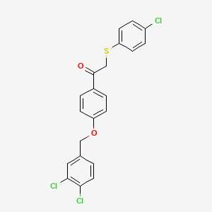 molecular formula C21H15Cl3O2S B2823853 2-[(4-Chlorophenyl)sulfanyl]-1-{4-[(3,4-dichlorobenzyl)oxy]phenyl}-1-ethanone CAS No. 882079-40-5