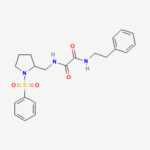 molecular formula C21H25N3O4S B2823855 N1-苯乙基-N2-((1-(苯基磺酰)吡咯啉-2-基)甲基)草酰胺 CAS No. 896269-34-4