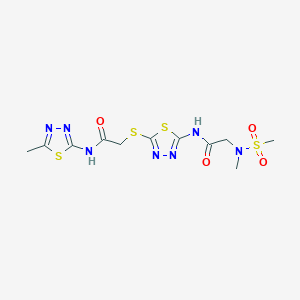molecular formula C11H15N7O4S4 B2823869 N-[5-({[(5-methyl-1,3,4-thiadiazol-2-yl)carbamoyl]methyl}sulfanyl)-1,3,4-thiadiazol-2-yl]-2-(N-methylmethanesulfonamido)acetamide CAS No. 1251543-00-6