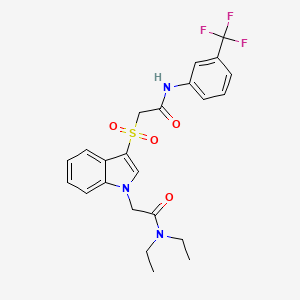 molecular formula C23H24F3N3O4S B2823890 N,N-diethyl-2-(3-((2-oxo-2-((3-(trifluoromethyl)phenyl)amino)ethyl)sulfonyl)-1H-indol-1-yl)acetamide CAS No. 878056-63-4