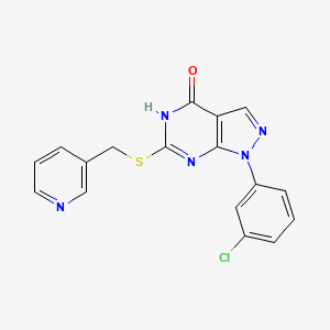 molecular formula C17H12ClN5OS B2823893 1-(3-chlorophenyl)-6-((pyridin-3-ylmethyl)thio)-1H-pyrazolo[3,4-d]pyrimidin-4-ol CAS No. 922023-51-6