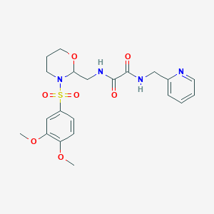 molecular formula C21H26N4O7S B2823897 N1-((3-((3,4-dimethoxyphenyl)sulfonyl)-1,3-oxazinan-2-yl)methyl)-N2-(pyridin-2-ylmethyl)oxalamide CAS No. 872976-32-4