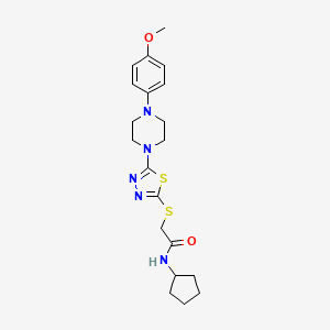 molecular formula C20H27N5O2S2 B2823909 N-cyclopentyl-2-((5-(4-(4-methoxyphenyl)piperazin-1-yl)-1,3,4-thiadiazol-2-yl)thio)acetamide CAS No. 1105198-32-0