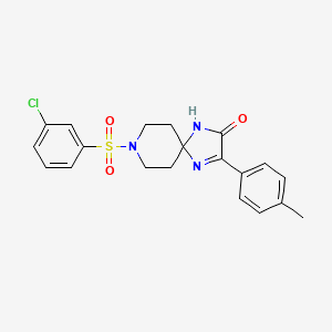 molecular formula C20H20ClN3O3S B2823915 8-((3-Chlorophenyl)sulfonyl)-3-(p-tolyl)-1,4,8-triazaspiro[4.5]dec-3-en-2-one CAS No. 1189450-08-5