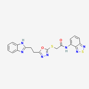 molecular formula C19H15N7O2S2 B2823926 2-((5-(2-(1H-benzo[d]imidazol-2-yl)ethyl)-1,3,4-oxadiazol-2-yl)thio)-N-(benzo[c][1,2,5]thiadiazol-4-yl)acetamide CAS No. 1226441-96-8
