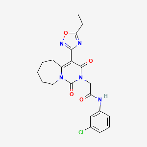 molecular formula C21H22ClN5O4 B2823927 N-(3-chlorophenyl)-2-[4-(5-ethyl-1,2,4-oxadiazol-3-yl)-1,3-dioxo-3,5,6,7,8,9-hexahydropyrimido[1,6-a]azepin-2(1H)-yl]acetamide CAS No. 1775427-18-3