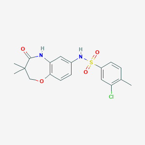 molecular formula C18H19ClN2O4S B2823931 3-chloro-N-(3,3-dimethyl-4-oxo-2,3,4,5-tetrahydrobenzo[b][1,4]oxazepin-7-yl)-4-methylbenzenesulfonamide CAS No. 922004-99-7