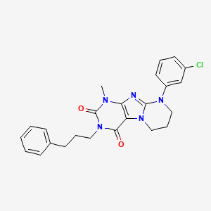 molecular formula C24H24ClN5O2 B2823934 9-(3-chlorophenyl)-1-methyl-3-(3-phenylpropyl)-6,7,8,9-tetrahydropyrimido[2,1-f]purine-2,4(1H,3H)-dione CAS No. 877616-70-1