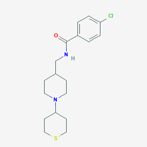 molecular formula C18H25ClN2OS B2823935 4-Chloro-N-[[1-(thian-4-yl)piperidin-4-yl]methyl]benzamide CAS No. 2415500-29-5