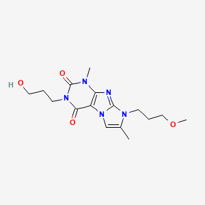 molecular formula C16H23N5O4 B2823948 2-(3-Hydroxypropyl)-6-(3-methoxypropyl)-4,7-dimethylpurino[7,8-a]imidazole-1,3-dione CAS No. 878716-51-9