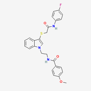 molecular formula C26H24FN3O3S B2823949 N-(2-(3-((2-((4-氟苯基)氨基)-2-氧代乙基)硫代)-1H-吲哚-1-基)乙基)-4-甲氧基苯甲酰胺 CAS No. 532971-57-6