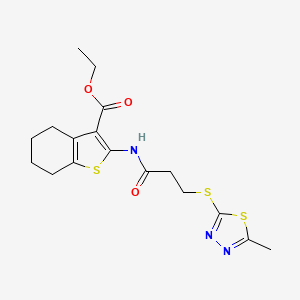 molecular formula C17H21N3O3S3 B2823957 乙酸2-(3-((5-甲基-1,3,4-噻二唑-2-基)硫基)丙酰胺)-4,5,6,7-四氢苯并[b]噻吩-3-羧酸乙酯 CAS No. 690644-45-2
