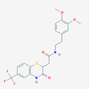 molecular formula C21H21F3N2O4S B2823964 N-[2-(3,4-dimethoxyphenyl)ethyl]-2-[3-oxo-6-(trifluoromethyl)-3,4-dihydro-2H-1,4-benzothiazin-2-yl]acetamide CAS No. 458527-29-2