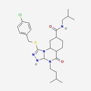 molecular formula C26H30ClN5O2S B2823974 1-{[(4-chlorophenyl)methyl]sulfanyl}-4-(3-methylbutyl)-N-(2-methylpropyl)-5-oxo-4H,5H-[1,2,4]triazolo[4,3-a]quinazoline-8-carboxamide CAS No. 2034377-96-1