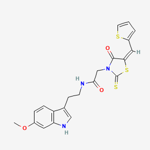 molecular formula C21H19N3O3S3 B2823994 N-[2-(6-methoxy-1H-indol-3-yl)ethyl]-2-[(5E)-4-oxo-5-(thiophen-2-ylmethylidene)-2-thioxo-1,3-thiazolidin-3-yl]acetamide CAS No. 900136-48-3