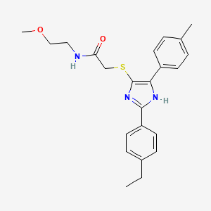 molecular formula C23H27N3O2S B2823997 2-((2-(4-ethylphenyl)-5-(p-tolyl)-1H-imidazol-4-yl)thio)-N-(2-methoxyethyl)acetamide CAS No. 901259-50-5