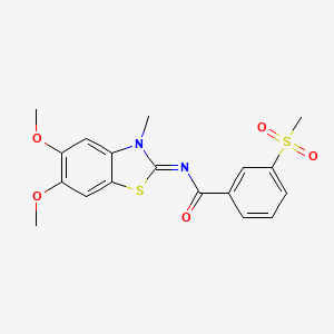 molecular formula C18H18N2O5S2 B2823999 (E)-N-(5,6-二甲氧基-3-甲基苯并[d]噻唑-2(3H)-基亚甲基)-3-(甲磺酰基)苯甲酰胺 CAS No. 896335-41-4