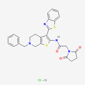 molecular formula C27H25ClN4O3S2 B2824007 N-(3-(benzo[d]thiazol-2-yl)-6-benzyl-4,5,6,7-tetrahydrothieno[2,3-c]pyridin-2-yl)-2-(2,5-dioxopyrrolidin-1-yl)acetamide hydrochloride CAS No. 1215543-98-8