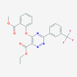 molecular formula C21H16F3N3O5 B2824011 Ethyl 5-[2-(methoxycarbonyl)phenoxy]-3-[3-(trifluoromethyl)phenyl]-1,2,4-triazine-6-carboxylate CAS No. 338957-81-6