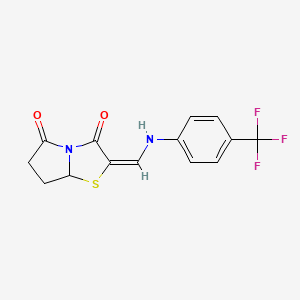 molecular formula C14H11F3N2O2S B2824012 2-{[4-(trifluoromethyl)anilino]methylene}dihydropyrrolo[2,1-b][1,3]thiazole-3,5(2H,6H)-dione CAS No. 338960-08-0