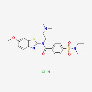 molecular formula C23H31ClN4O4S2 B2824017 4-(N,N-diethylsulfamoyl)-N-(2-(dimethylamino)ethyl)-N-(6-methoxybenzo[d]thiazol-2-yl)benzamide hydrochloride CAS No. 1216793-21-3