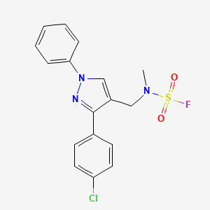 molecular formula C17H15ClFN3O2S B2824027 N-[[3-(4-Chlorophenyl)-1-phenylpyrazol-4-yl]methyl]-N-methylsulfamoyl fluoride CAS No. 2411286-14-9