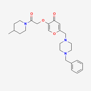 molecular formula C25H33N3O4 B2824052 2-((4-benzylpiperazin-1-yl)methyl)-5-(2-(4-methylpiperidin-1-yl)-2-oxoethoxy)-4H-pyran-4-one CAS No. 898440-31-8