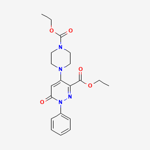molecular formula C20H24N4O5 B2824072 Ethyl 4-(4-(ethoxycarbonyl)piperazin-1-yl)-6-oxo-1-phenyl-1,6-dihydropyridazine-3-carboxylate CAS No. 923115-00-8