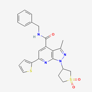 molecular formula C23H22N4O3S2 B2824079 N-benzyl-1-(1,1-dioxidotetrahydrothiophen-3-yl)-3-methyl-6-(thiophen-2-yl)-1H-pyrazolo[3,4-b]pyridine-4-carboxamide CAS No. 1021119-60-7