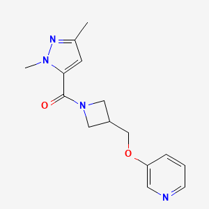 molecular formula C15H18N4O2 B2824083 (2,5-Dimethylpyrazol-3-yl)-[3-(pyridin-3-yloxymethyl)azetidin-1-yl]methanone CAS No. 2380034-60-4