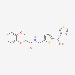 molecular formula C19H17NO4S2 B2824084 N-((5-(hydroxy(thiophen-3-yl)methyl)thiophen-2-yl)methyl)-2,3-dihydrobenzo[b][1,4]dioxine-2-carboxamide CAS No. 1798024-17-5