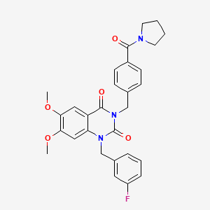 molecular formula C29H28FN3O5 B2824085 1-(3-fluorobenzyl)-6,7-dimethoxy-3-(4-(pyrrolidine-1-carbonyl)benzyl)quinazoline-2,4(1H,3H)-dione CAS No. 1242887-70-2