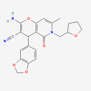 molecular formula C22H21N3O5 B2824090 2-amino-4-(1,3-benzodioxol-5-yl)-7-methyl-5-oxo-6-(tetrahydrofuran-2-ylmethyl)-5,6-dihydro-4H-pyrano[3,2-c]pyridine-3-carbonitrile CAS No. 710317-06-9