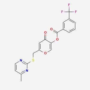 6-(((4-methylpyrimidin-2-yl)thio)methyl)-4-oxo-4H-pyran-3-yl 3-(trifluoromethyl)benzoate