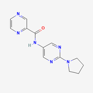 molecular formula C13H14N6O B2824117 N-(2-(吡咯啉-1-基)嘧啶-5-基)吡嗪-2-甲酰胺 CAS No. 1396889-28-3