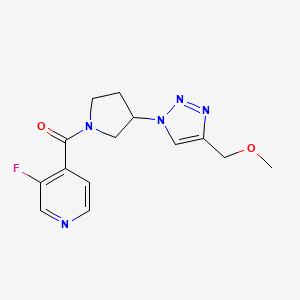 molecular formula C14H16FN5O2 B2824127 3-氟-4-{3-[4-(甲氧基甲基)-1H-1,2,3-三唑-1-基]吡咯啉-1-甲酰}吡啶 CAS No. 2097861-42-0