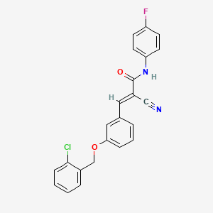 molecular formula C23H16ClFN2O2 B2824129 (E)-3-[3-[(2-chlorophenyl)methoxy]phenyl]-2-cyano-N-(4-fluorophenyl)prop-2-enamide CAS No. 380475-65-0