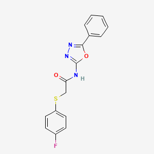 molecular formula C16H12FN3O2S B2824151 2-(4-fluorophenyl)sulfanyl-N-(5-phenyl-1,3,4-oxadiazol-2-yl)acetamide CAS No. 896349-45-4