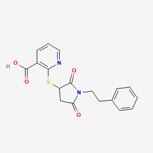 molecular formula C18H16N2O4S B2824158 2-((2,5-Dioxo-1-phenethylpyrrolidin-3-yl)thio)nicotinic acid CAS No. 830344-72-4