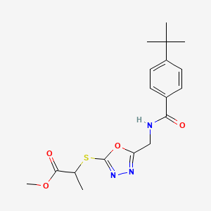 molecular formula C18H23N3O4S B2824165 Methyl 2-((5-((4-(tert-butyl)benzamido)methyl)-1,3,4-oxadiazol-2-yl)thio)propanoate CAS No. 921065-22-7