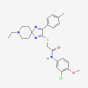 N-(3-chloro-4-methoxyphenyl)-2-((8-ethyl-3-(p-tolyl)-1,4,8-triazaspiro[4.5]deca-1,3-dien-2-yl)thio)acetamide