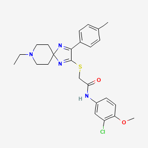 molecular formula C25H29ClN4O2S B2824202 N-(3-chloro-4-methoxyphenyl)-2-((8-ethyl-3-(p-tolyl)-1,4,8-triazaspiro[4.5]deca-1,3-dien-2-yl)thio)acetamide CAS No. 1185042-11-8