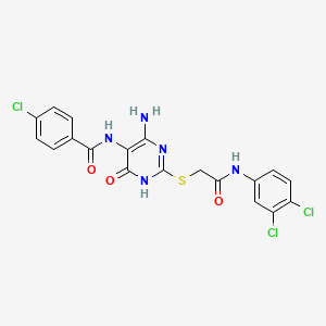 molecular formula C19H14Cl3N5O3S B2824205 N-(4-氨基-2-((2-((3,4-二氯苯基)氨基)-2-氧乙基)硫)-6-氧代-1,6-二氢嘧啶-5-基)-4-氯苯甲酰胺 CAS No. 888439-28-9