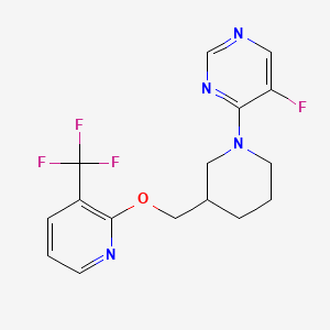 molecular formula C16H16F4N4O B2824207 5-Fluoro-4-[3-[[3-(trifluoromethyl)pyridin-2-yl]oxymethyl]piperidin-1-yl]pyrimidine CAS No. 2380034-73-9