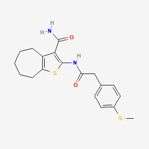 molecular formula C19H22N2O2S2 B2824219 2-(2-(4-(甲硫基)苯基)乙酰氨基)-5,6,7,8-四氢-4H-环庚噻吩-3-羧酰胺 CAS No. 942007-72-9